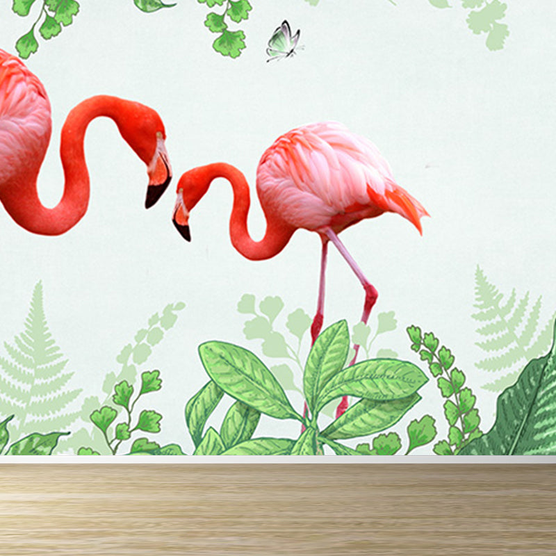 Big Flamingos Wall Paper Mural Moisture Resistant Tropical Bedroom Wall Covering