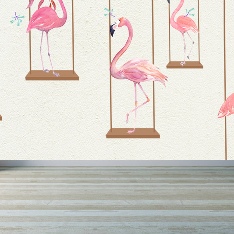 Big Flamingos Wall Paper Mural Moisture Resistant Tropical Bedroom Wall Covering