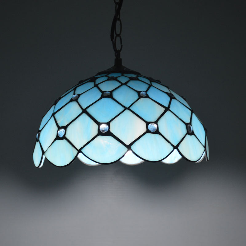 Jewel Hanging Light Fixture Mediterranean Blue Glass 1 Light Suspension Pendant with Cord/Chain for Kitchen Island