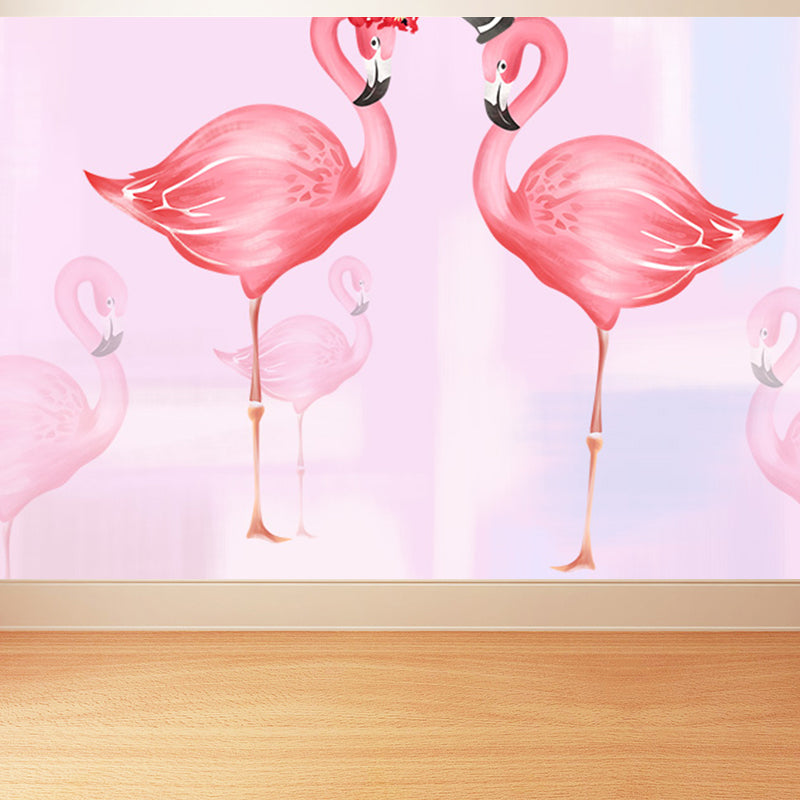 Big Flamingos Wall Paper Mural Moisture Resistant Tropical Bedroom Wall Covering
