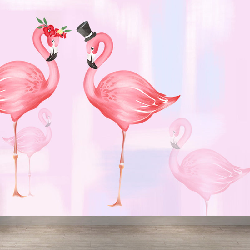 Big Flamingos Wall Paper Mural Moisture Resistant Tropical Bedroom Wall Covering