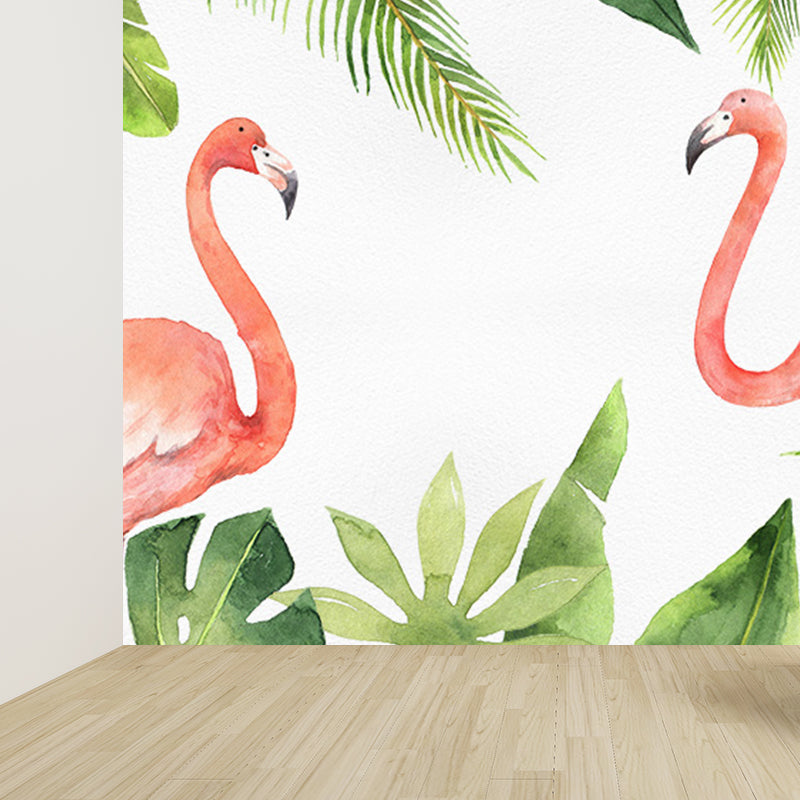 Tropix Flamingo and Plant Mural Light Color Stain Resistant Wall Art for Bedroom