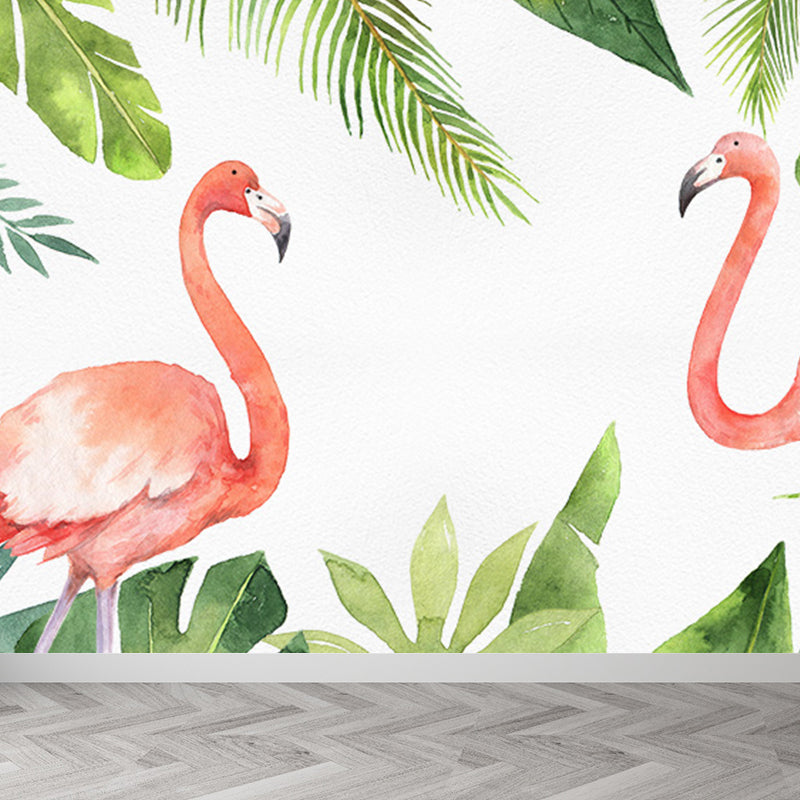 Tropix Flamingo and Plant Mural Light Color Stain Resistant Wall Art for Bedroom