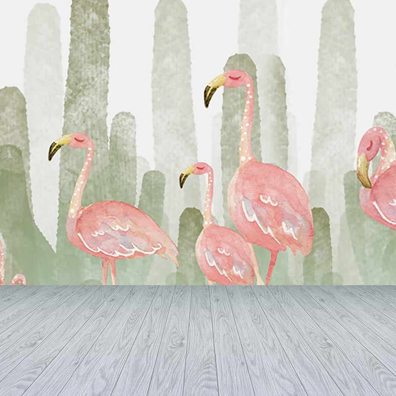 Tropix Flamingo and Plant Mural Light Color Stain Resistant Wall Art for Bedroom