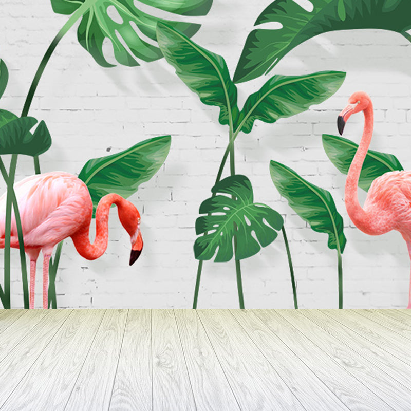 Tropix Flamingo and Plant Mural Light Color Stain Resistant Wall Art for Bedroom