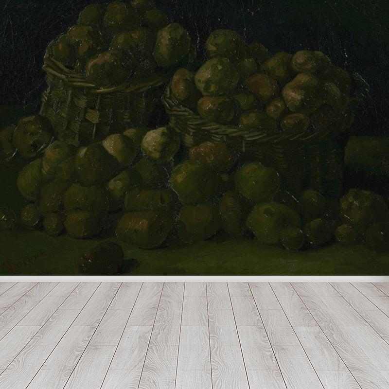 Modern Style Teenagers Mural Decal Plentiful Fruits and Baskets Black Wall Covering