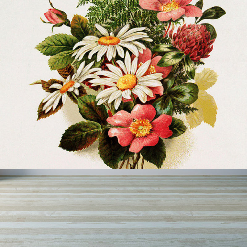 Green Modern Mural Wallpaper Huge Pretty Flower Bouquet Wall Decor for Dining Room