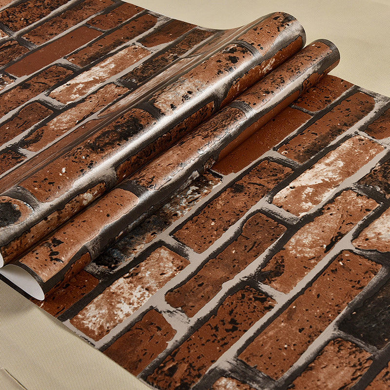 Dark Color Wrecked Brickwork Wallpaper Moisture Resistant Wall Covering for Accent Wall