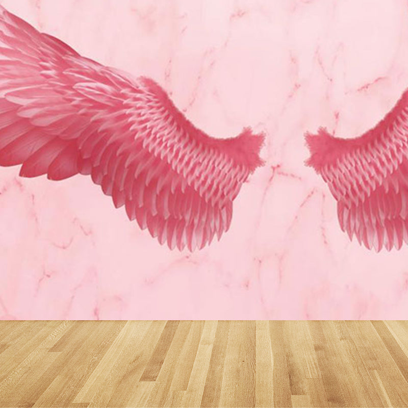 Pink Angel Wings Mural Decal Feather Trendy Waterproof Wall Covering for Girls Room