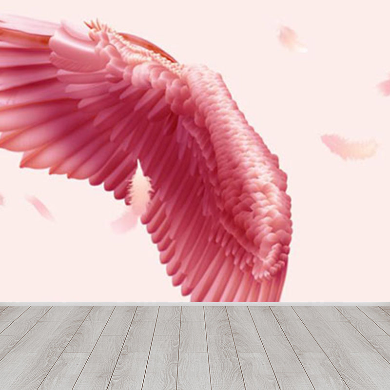 Pink Angel Wings Mural Decal Feather Trendy Waterproof Wall Covering for Girls Room