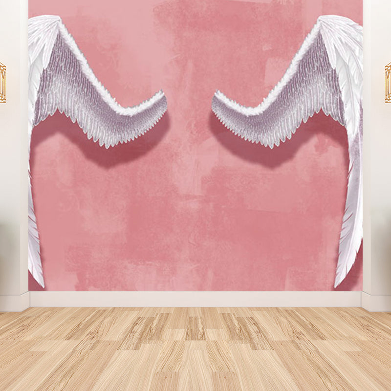 Huge Wing Mural Wallpaper Moisture Resistant Modern Girls Bedroom Wall Art in Pastel Color
