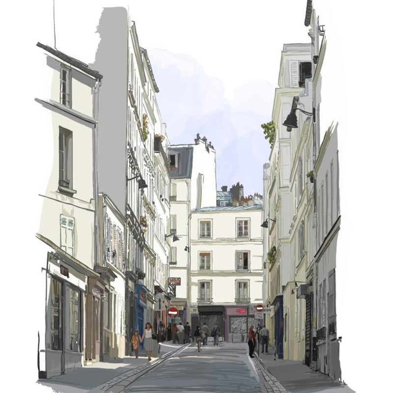 Modern City Street View Mural Non-Woven Waterproofing White Wall Decor for Bedroom