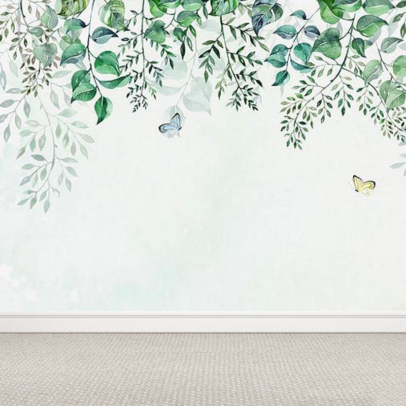 Butterflies and Branches Wall Mural Green Contemporary Wall Art for House Interior