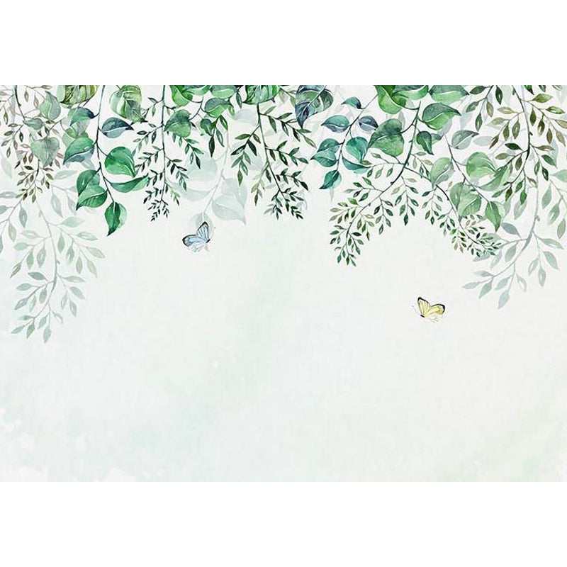Butterflies and Branches Wall Mural Green Contemporary Wall Art for House Interior