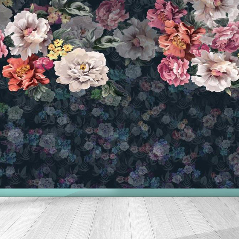 Stain-Proof Blooming Peony Mural Non-Woven Modern Style Wall Covering for Bedroom