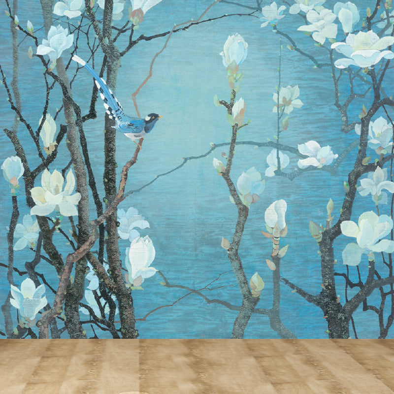 Blooming Magnolia Wallpaper Mural Modern Waterproof Bedroom Wall Decor, Custom Size