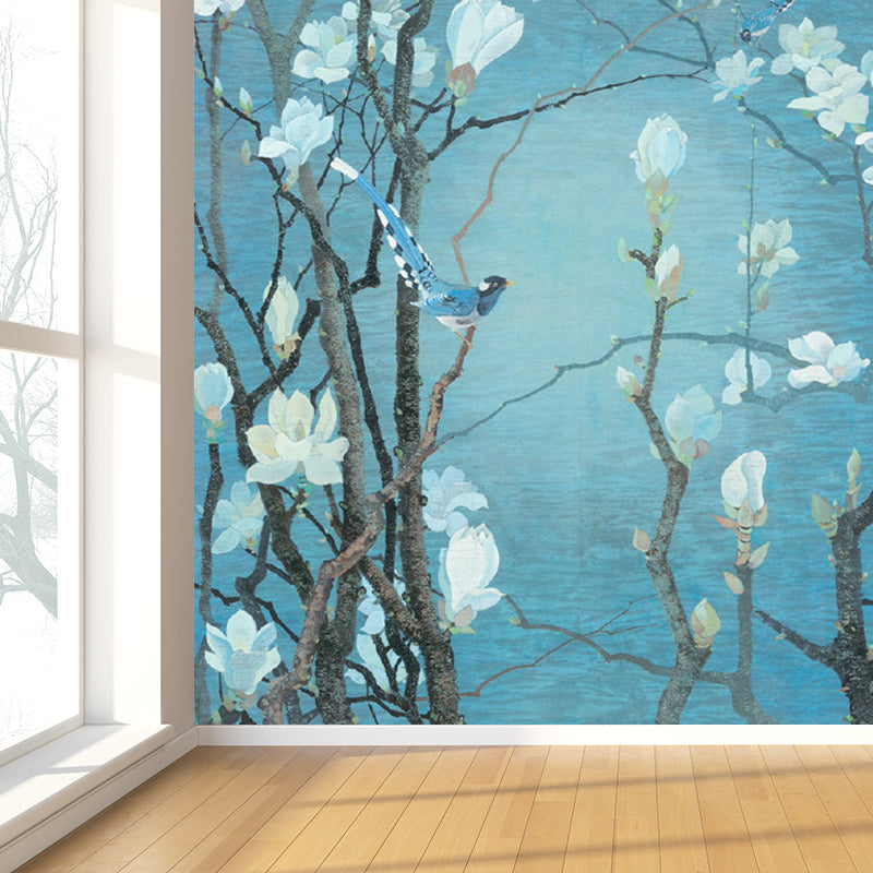 Blooming Magnolia Wallpaper Mural Modern Waterproof Bedroom Wall Decor, Custom Size
