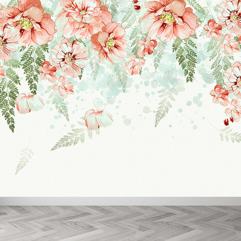 Blossoming Wall Paper Mural in Orange Modern Stylish Wall Covering for Accent Wall