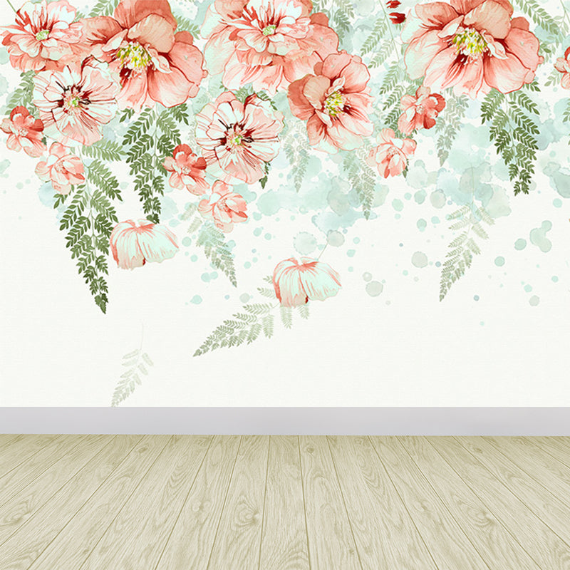 Blossoming Wall Paper Mural in Orange Modern Stylish Wall Covering for Accent Wall