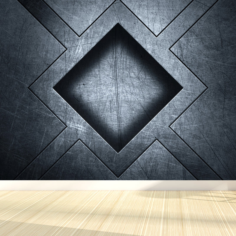 Gray Geometry Pattern Mural Moisture Resistant Industrial Bathroom Wall Covering