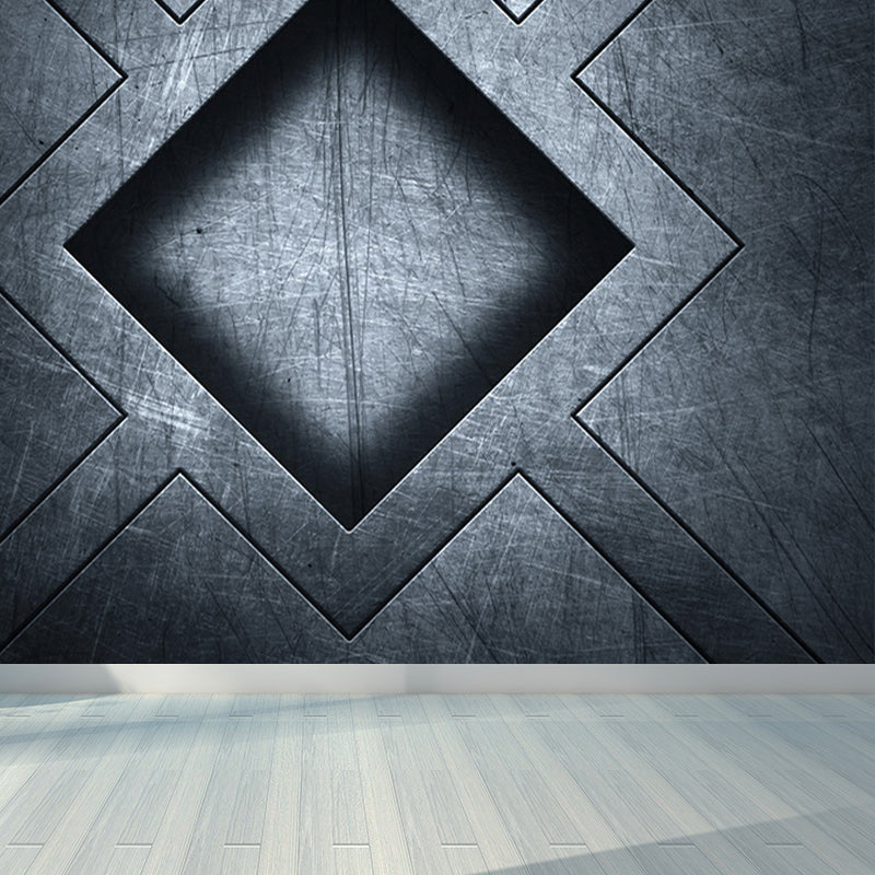 Gray Geometry Pattern Mural Moisture Resistant Industrial Bathroom Wall Covering