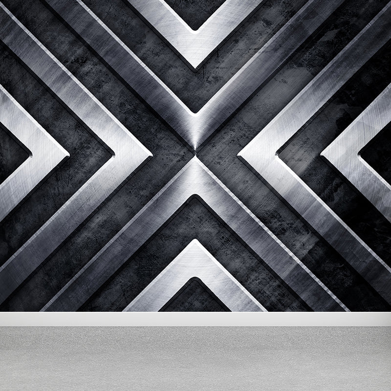 Gray Geometry Pattern Mural Moisture Resistant Industrial Bathroom Wall Covering