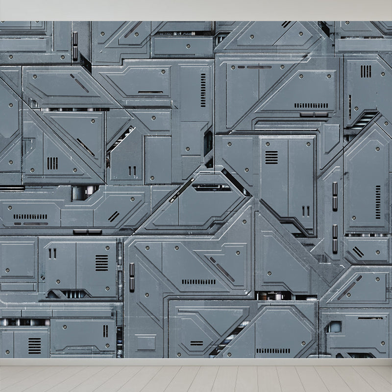 Gray Geometry Pattern Mural Moisture Resistant Industrial Bathroom Wall Covering