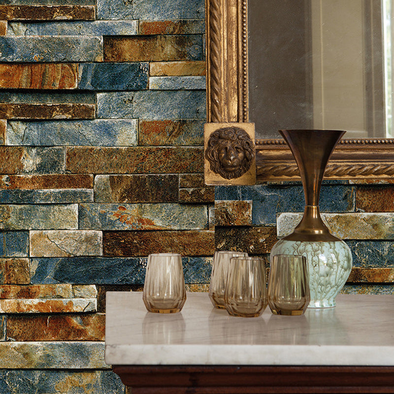 Architecture Colored Bricks Wallpaper Steampunk Self-Stick Wall Art for Bathroom