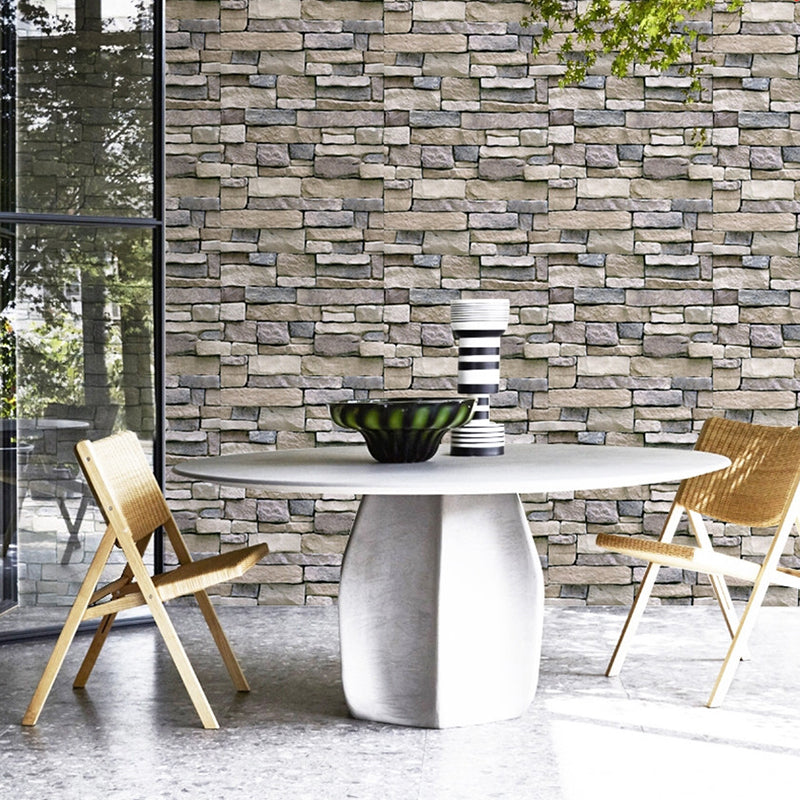 Industrial Peel Wallpaper Roll Dark Grey 3D Brickwork Wall Decor, 19.5' L x 17.5" W