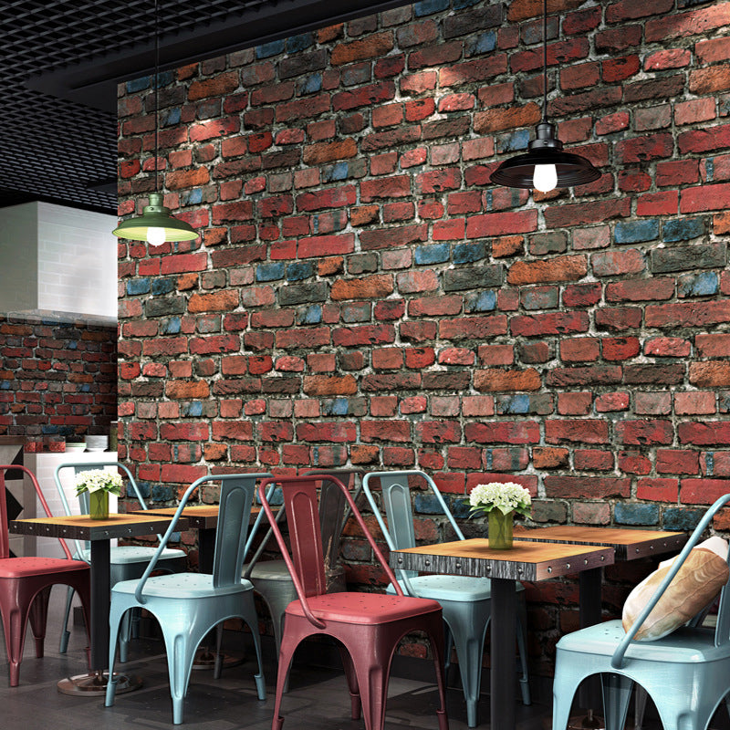 Colored-Paint Brick Wallpaper Roll Cyberpunk Smooth Surface Wall Art for Restaurant