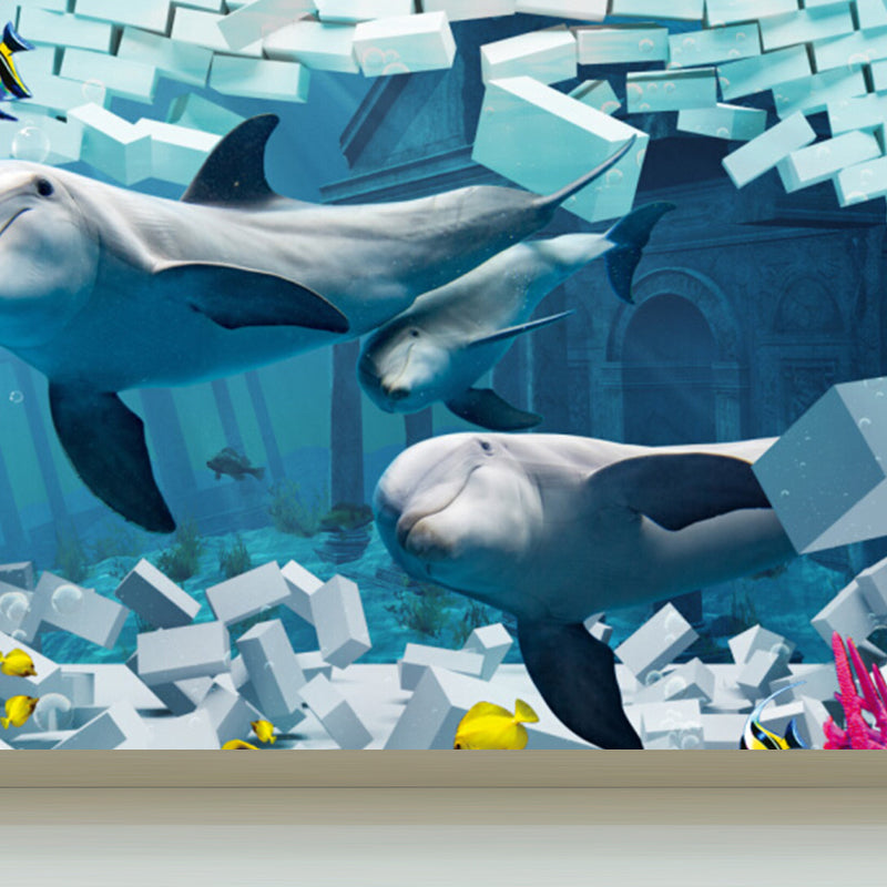 Diverting Underwater Dolphin Wall Mural Children's Art Non-Woven Material Wall Covering