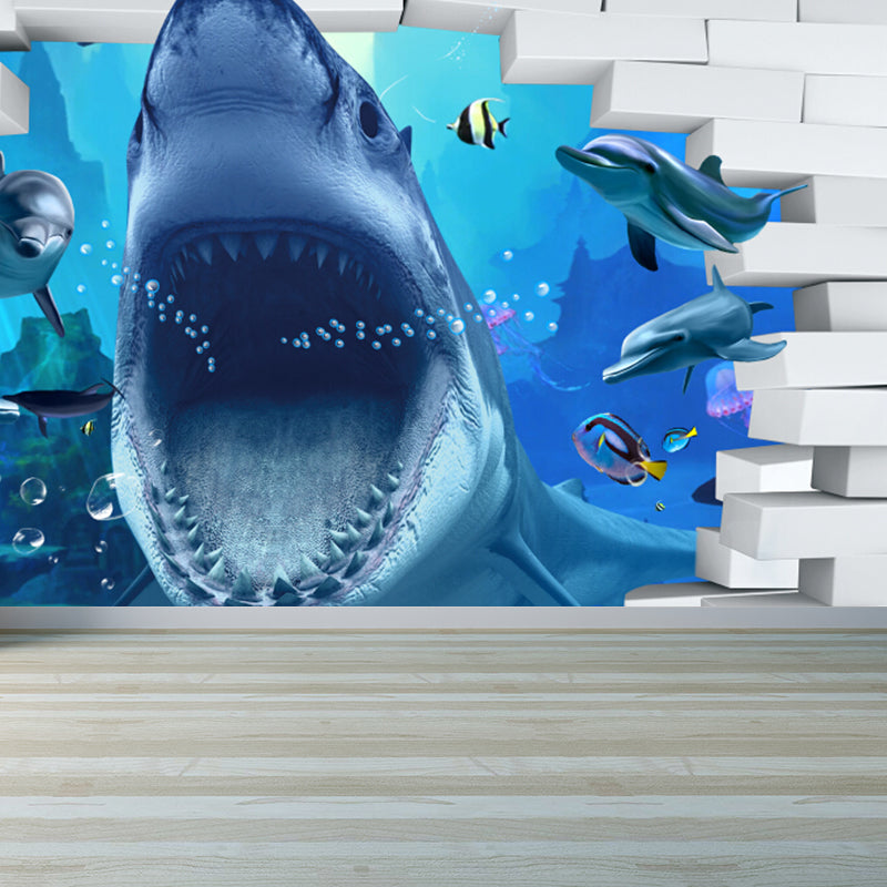 Diverting Underwater Dolphin Wall Mural Children's Art Non-Woven Material Wall Covering