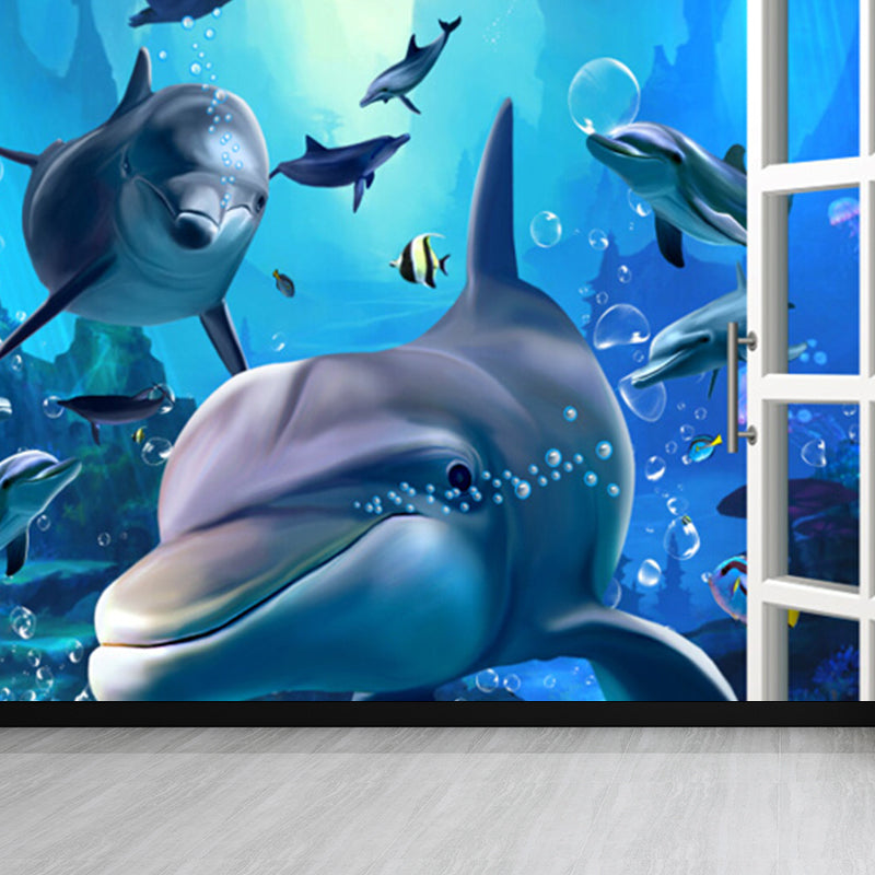 Diverting Underwater Dolphin Wall Mural Children's Art Non-Woven Material Wall Covering