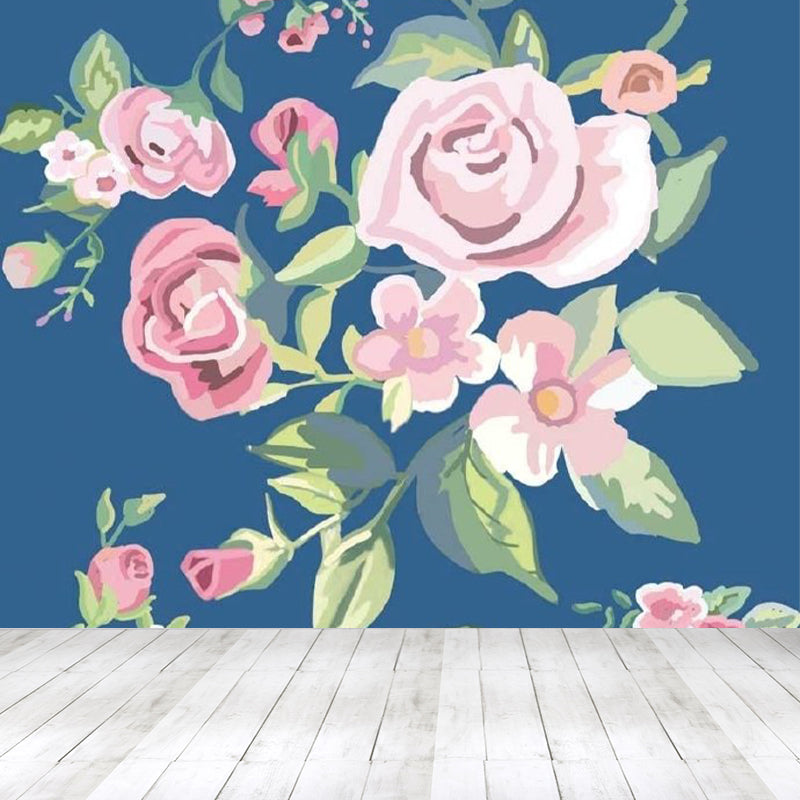 Contemporary Flower Blossom Wall Mural Pink Decorative Wall Covering for Living Room