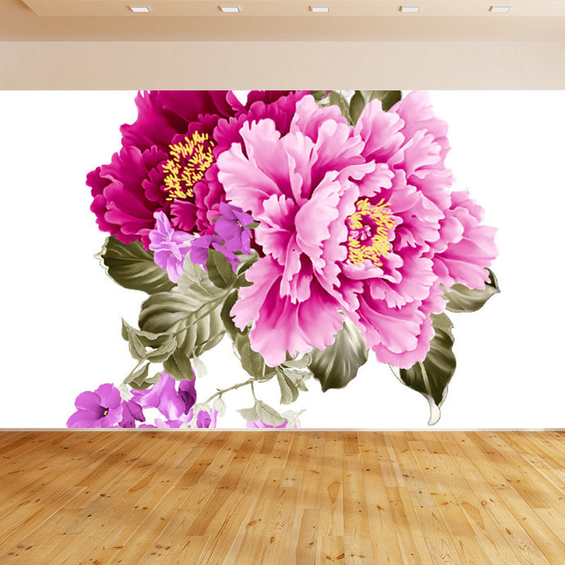 Modern Floral Design Mural Non-Woven Texture Waterproof Rose Red Wall Art for Bedroom