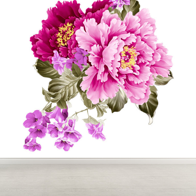 Modern Floral Design Mural Non-Woven Texture Waterproof Rose Red Wall Art for Bedroom