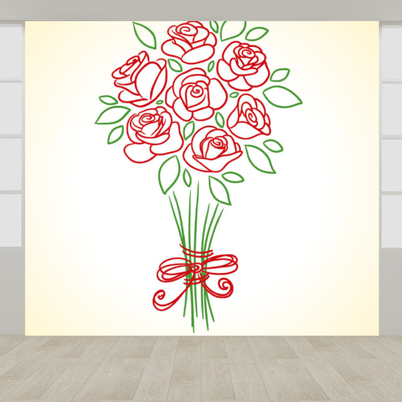 Red Rose Blossom Mural Decal Moisture Resistant Contemporary Bathroom Wall Covering