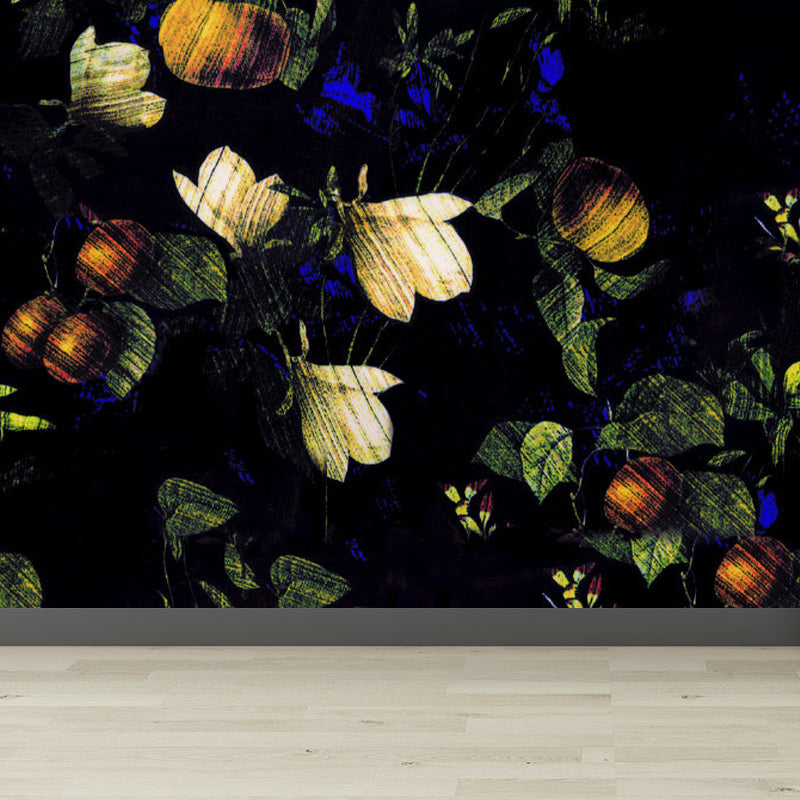 Black Florentine and Leaves Mural Wallpaper for Decoration Modern Living Room Wall Art