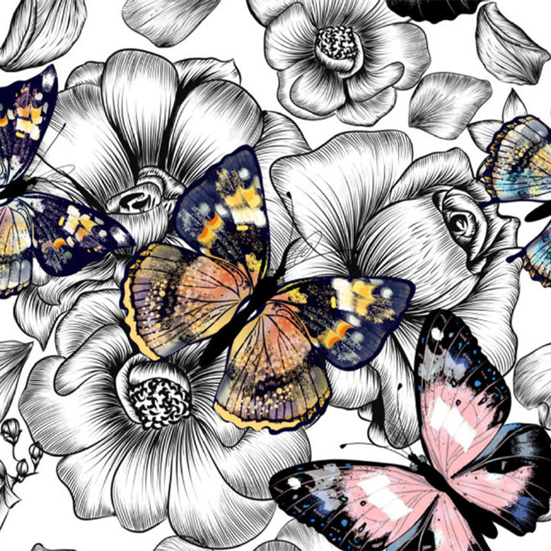 Dancing Butterflies and Flowers Mural Wallpaper for Living Room Summer Wall Art, Custom