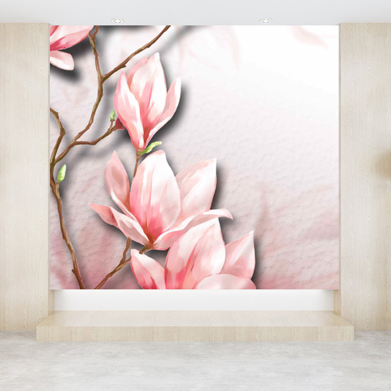 Illustration Style Flower Branch Mural Decal for Living Room, Pink, Personalized