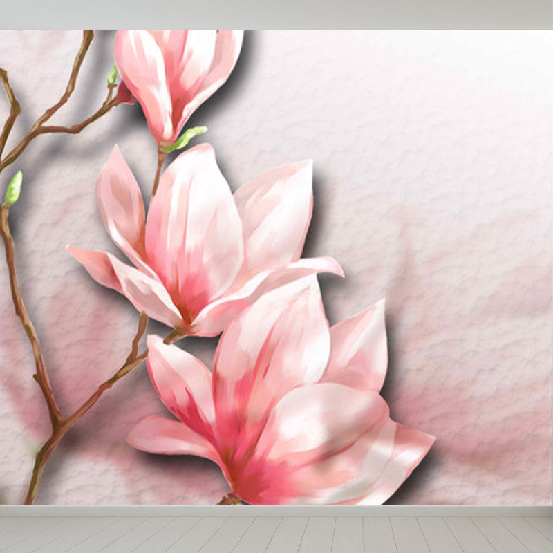 Illustration Style Flower Branch Mural Decal for Living Room, Pink, Personalized