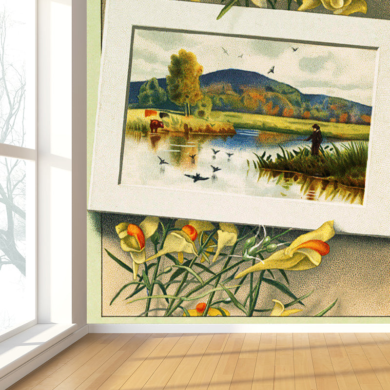 Waterproofing Floral Printed Mural Decal Modern Non-Woven Wall Decor, Custom Printed