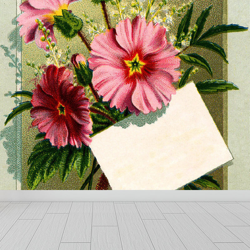 Stain-Proof Flower Print Mural Non-Woven Texture Modern Wall Decor for Guest Room