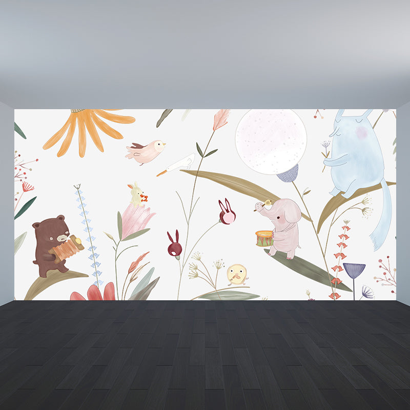 Autocollant Mural imprimé Animal de dessin animé, couleur Pastel, décoration murale résistante à l'humidité pour chambre d'enfant