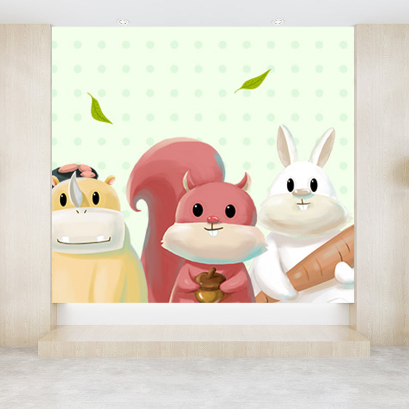 Large Cartoon Wall Mural Decal Soft Color Animal Pattern Wall Covering, Custom Made