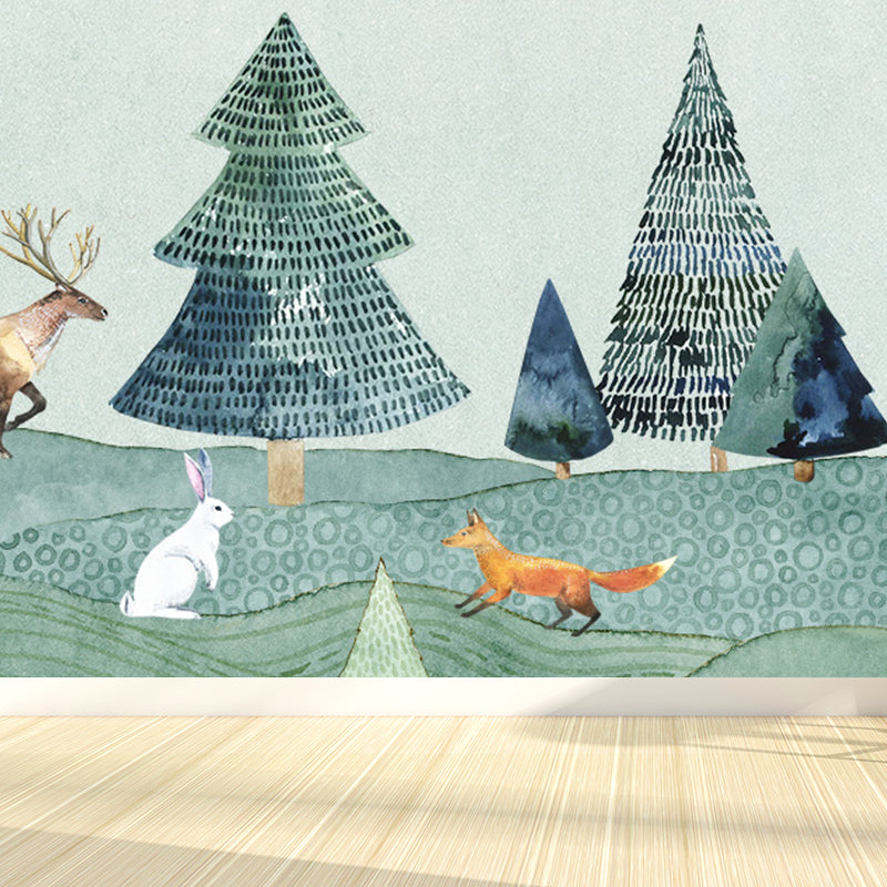 Kids Style Animal Wallpaper Mural for Baby Room Personalized Wall Decor in Light Color