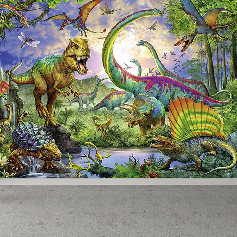 Green Dinosaur Wallpaper Mural Wild Beast Contemporary Waterproofing Wall Covering