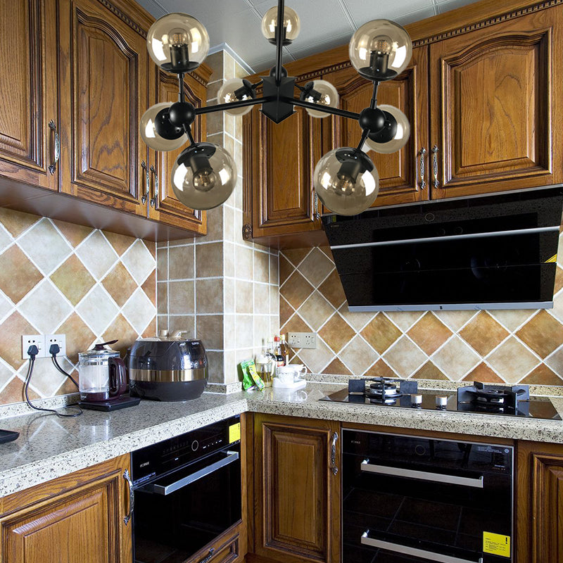 9 luces iluminación lámpara de araña nórdica luz colgante con tono de vidrio de arándano globo