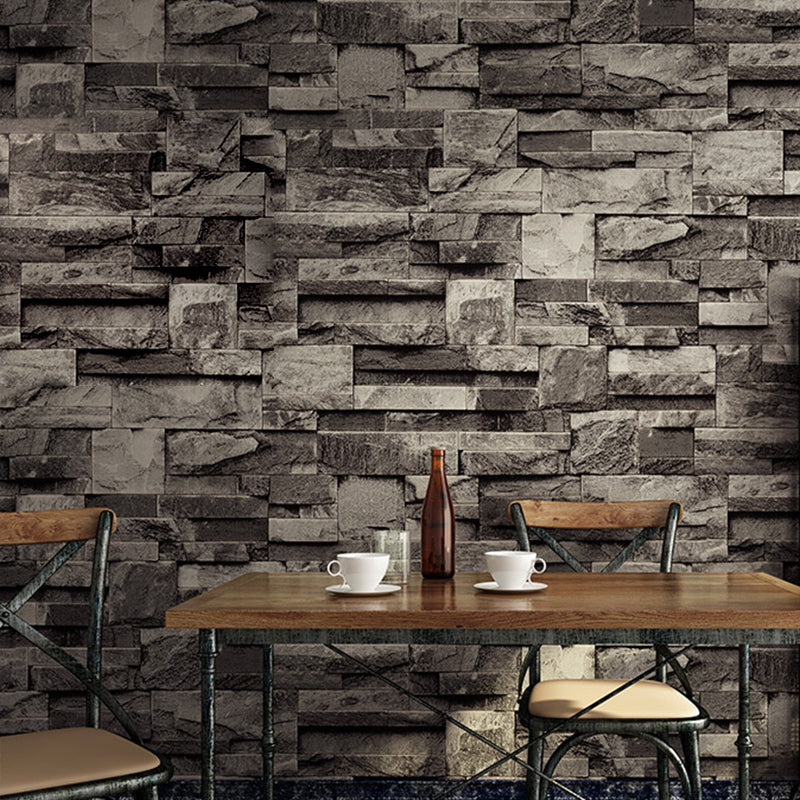 3D Marble Brick Wallpaper Roll Industrial PVC Wall Covering in Dark Color for Home