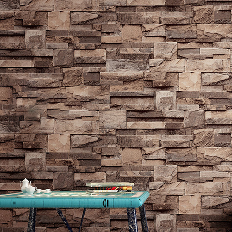 3D Marble Brick Wallpaper Roll Industrial PVC Wall Covering in Dark Color for Home